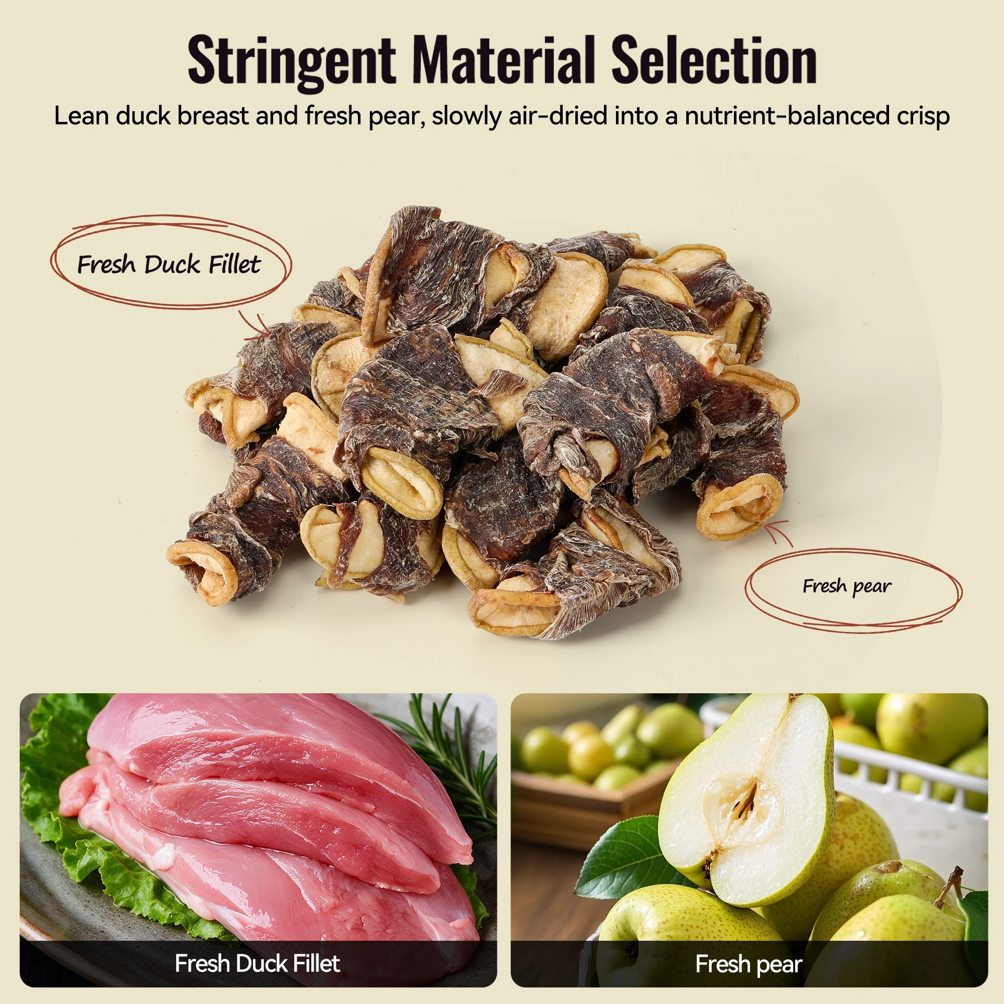 Duck breast and pear ingredients for the air-dried wrap
